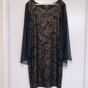 black gold scalloped floral lace sheer sleeve tunic  shift dress
